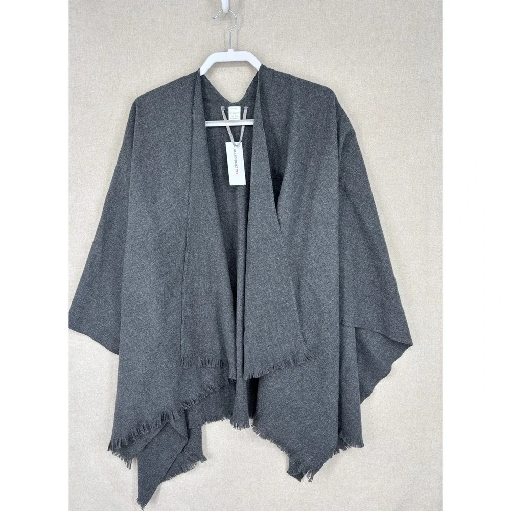 Liz Claiborne Shawl Gray Fringed Knit Poncho Wrap Scarf New One Size